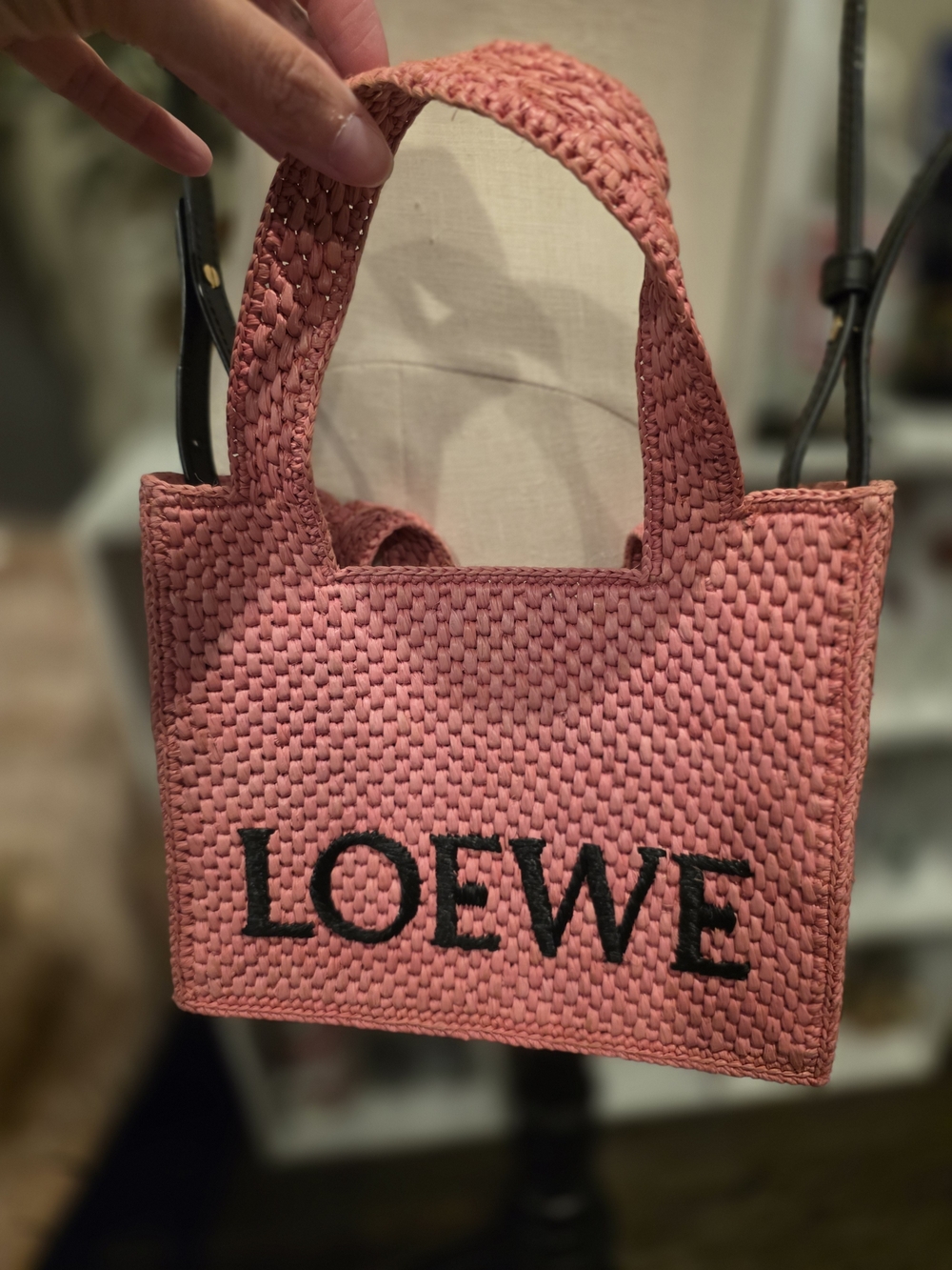 LOEWE Pink Woven Mini Tote Bag